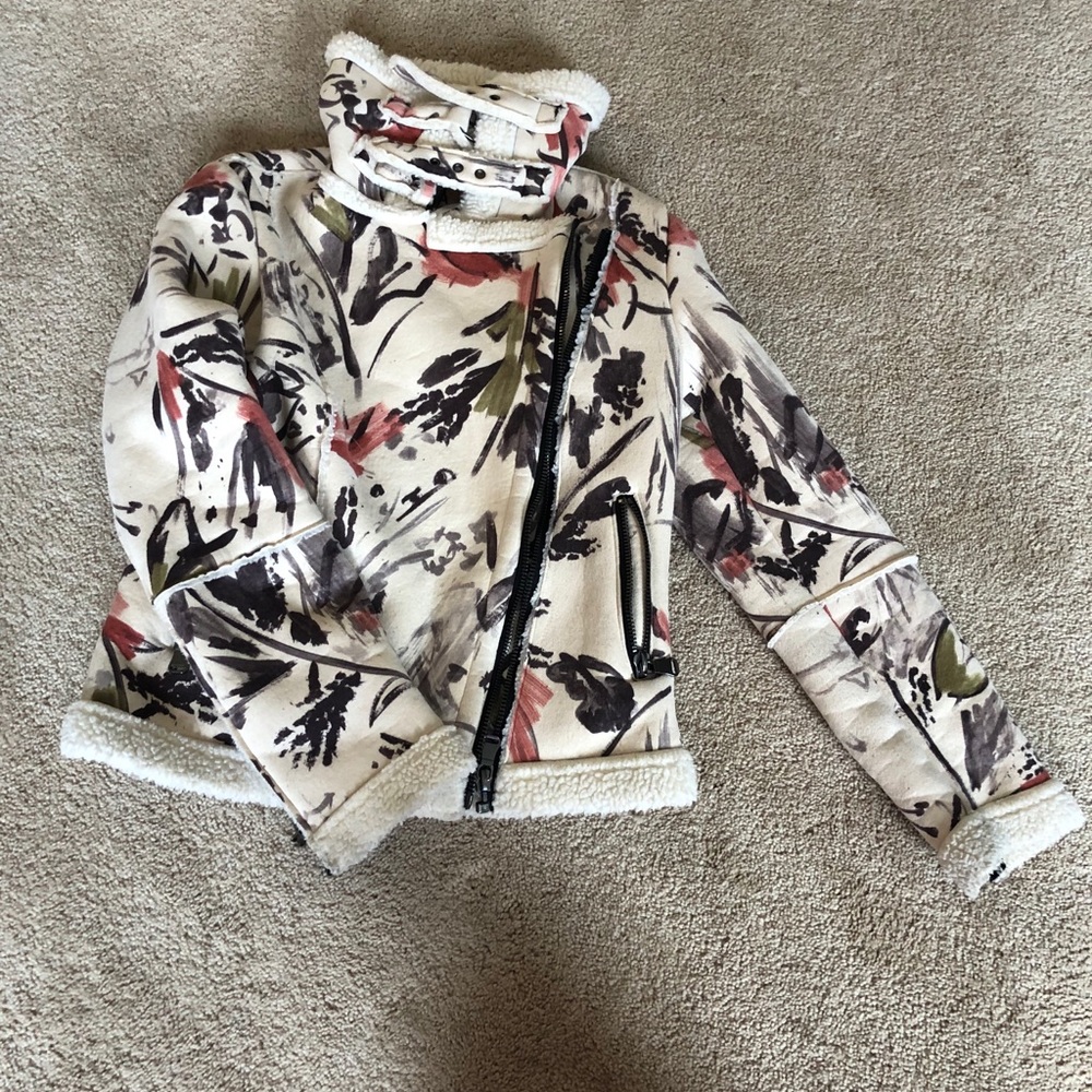 Shearling Lined Abstract Suede Moto Jacket